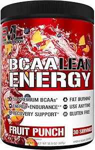EVL BCAA Lean Energy Powder - Pre Workout Green Tea Fat Burner Support with BCAAs Amino Acids and Clean Energizers - BCAA Powder Post Workout Recovery Drink for Lean Muscle Recovery - Fruit Punch