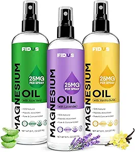 Fidus 100% Pure Magnesium Oil Spray med Lavendel - Big 8 fl oz tematisk Magnesiumchlorid til fødder, Organic Natural Magnesium Spray fra Ancient Zechstein Seven Seabed Minerals