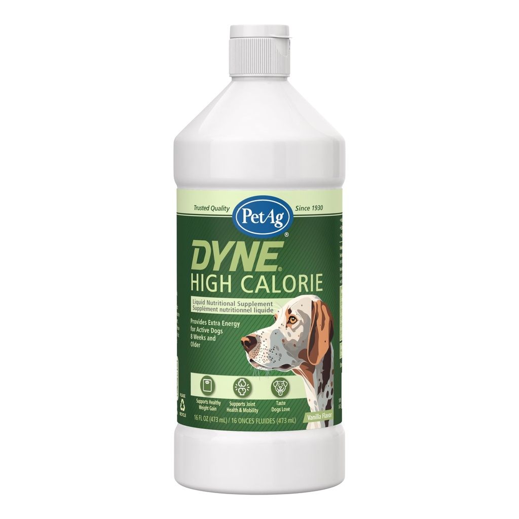 PetAg Dyne High Calorie Liquid Nutritional supplement til hunde og hvalpe 8 uger og ældre - 16 oz - Understøtter ydeevne og udholdenhed - Sweet Vanilla Flavor