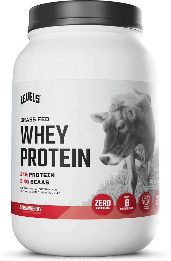 Levels Grass Fed Whey Protein Powder, No Artificials, 24G of Protein, Strawberry, 2LB