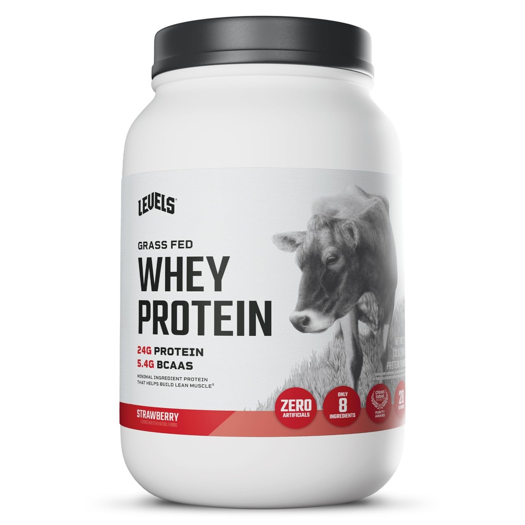 Nivels Græs Fed Whey Protein Powder, Ingen artificials, 24G Protein, Jordbær, 2LB