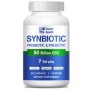 50 Billion CFU Synbiotic Probiotic Capsules 7 Strains Probiotics Prebiotics Supplement, Digestive Immune Gut Support for Adults, Non-GMO Gluten Free 60 Capsules
