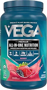 Vega All in One Nutrition Organic - 20g Plant- Based Pea Protein, Berry, 20 Servering, Vitamin A & C, Probiotika, Grønne, Vegan, Keto, Gluten Free, 24.3oz (Packaging May Vary)