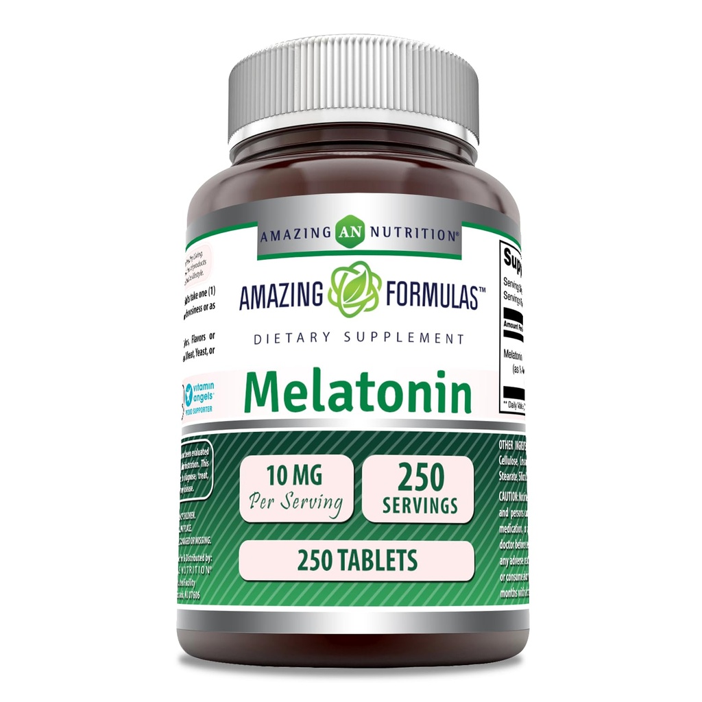 Amazing Formulas Melatonin Supplement: 124; 10 Mg Per Servering: 124; 250 tabletter: 124; Ikke GMO 'er: 124; Gluten Free