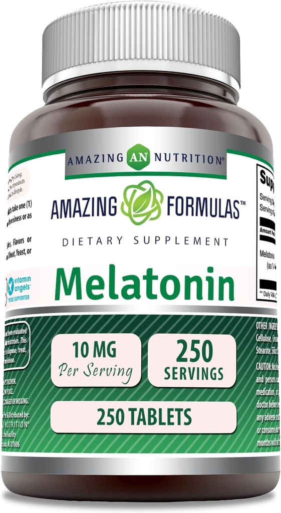 Amazing Formulas Melatonin Supplement: 124; 10 Mg Per Servering: 124; 250 tabletter: 124; Ikke GMO 'er: 124; Gluten Free