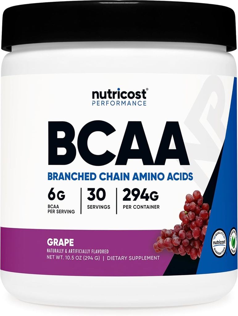 Nutricost BCAA Powder (Grape, 30 Servere) - Optimal 2: 1: 1 Ratio, Vegetar, Non- GMO