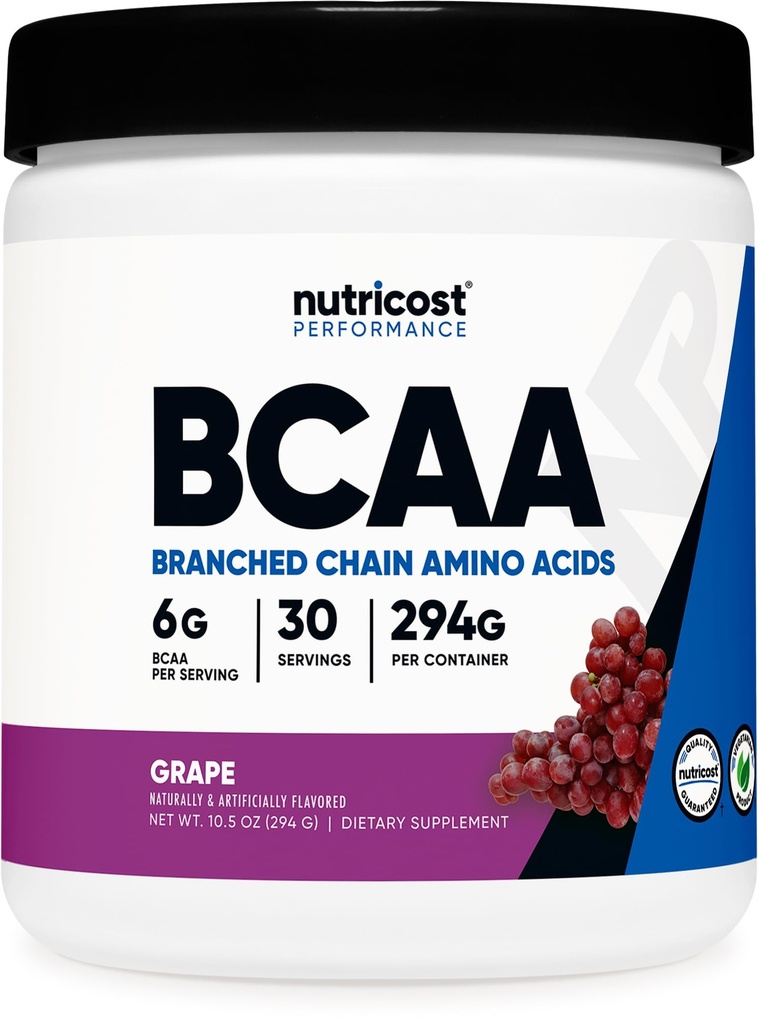 Nutricost BCAA Powder (Grape, 30 Servere) - Optimal 2: 1: 1 Ratio, Vegetar, Non- GMO