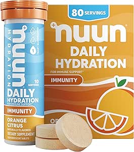 Nuun Immunity Electrolyte Tablets with Vitamin D, C, E, & A, Ingefær, Elderberry, Magnesium & 4 Andre essentielle Elektrolytter, Vegan, Orange Citrus, 8 Pack (80 Servere i alt)