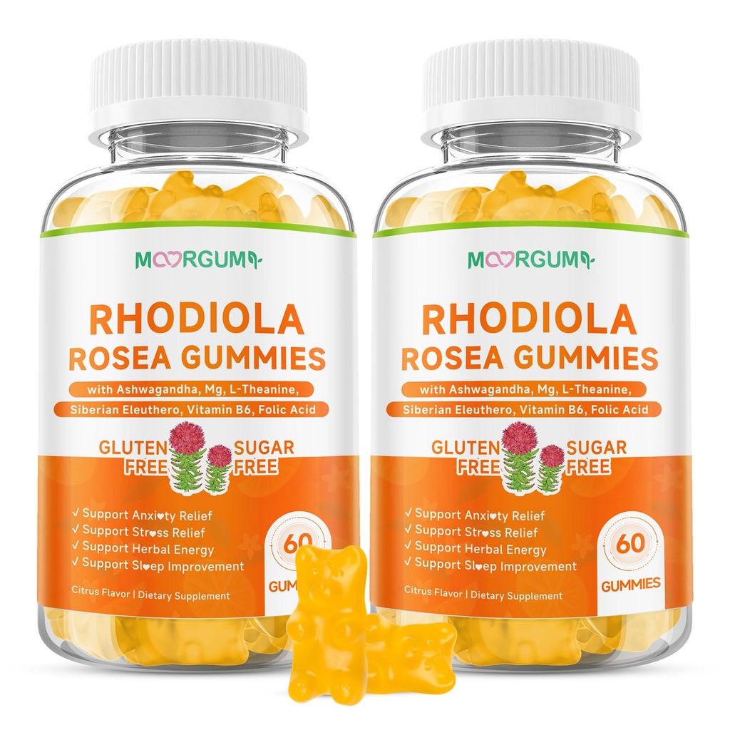Rhodiola Rosea Gummies for Adults & Kids-Adaptogenic Herb-Daily Wellness, Emotions, Slumber Support, with Ashwagandha, Magnesium Glycinate, Siberian Eleuthero Supplements for Women & Men, 120 Count