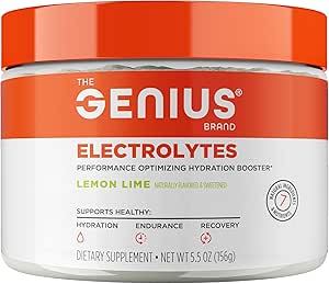 The Genius Brand Genius Electrolytes - Electrolyte Powder for Active Lifestyles - Supports Hydration, Energy, Endurance, Muscle Growth & Recovery - Lemon Lime - 30 Servings