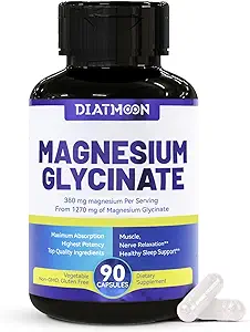 Magnesium Glycinate Capsules 380mg, Magnesium Supplement for Muscle, Heart, Nerve Support, 45 Sevings High Absorption, Non-GMO & Gluten Free - 90 Counts