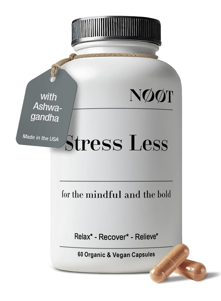 NOOT Stress Less – Anxiety & Stress Relief Supplement with Ashwagandha & L-Theanine | Adaptogen Formula for Mood Support & Cortisol Balance | Anti Anxiety Supplements for Women & Men | 60 Capsules