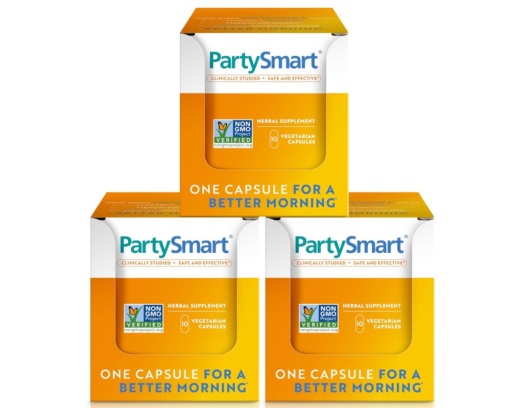 Himalaya PartySmart, 10 individuelle kapsler - Alkohol opdeling leverstøtte til en bedre morgen efter at have drukket - Plant baseret, Vegan, Non- GMO, Gluten fri, klinisk undersøgt (pakke af 3)