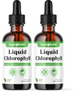 LIQUIDHealth Liquid Chlorophyll Drops - Intern Deodorizer, Antioxidanter, Lever Detox, immunstøtte, Relieve Bad Breature, Reducer Appetit, Collagen for Hår & Hud Sundhed - Vegan, Non- GMO (2 Pack)