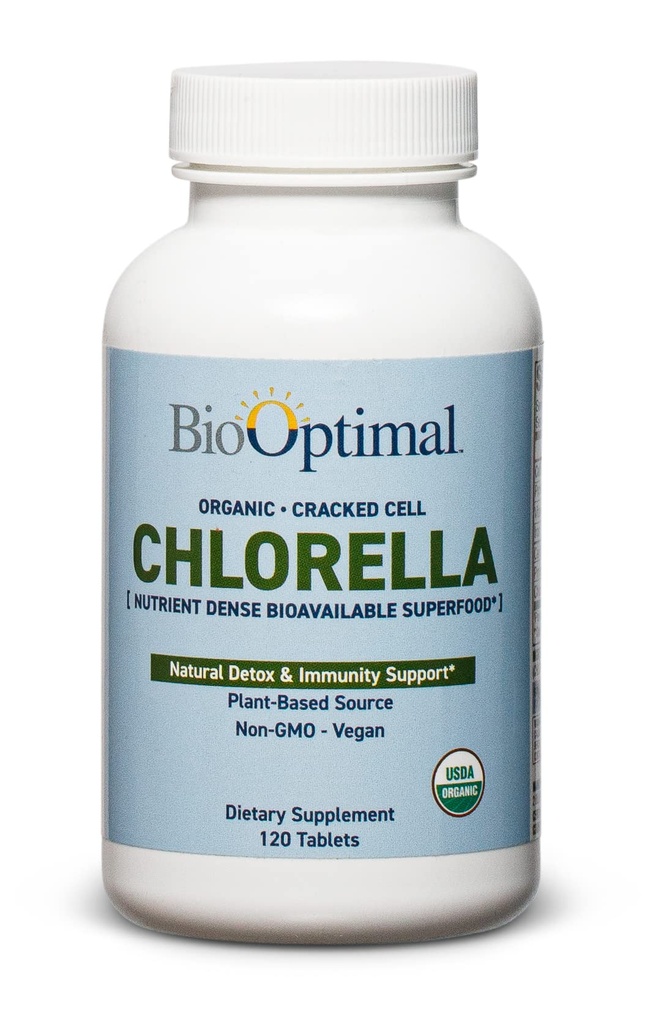 BioOptimal Organic Chlorella Tablets - Organic, Non- GMO, Ingen tilsætningsstoffer eller Fillers - 500mg Premium kvalitet Kosttilskud med vitaminer, mineraler, & antioxidanter (120 tabletter)