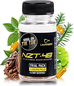 NZT-48 Brain Booster Memory og Focus Memory 124; Premium Natural Energy Supplement med koffein, Phosphatidylserin, Vitaminer B6 & B12, Ashwagandha