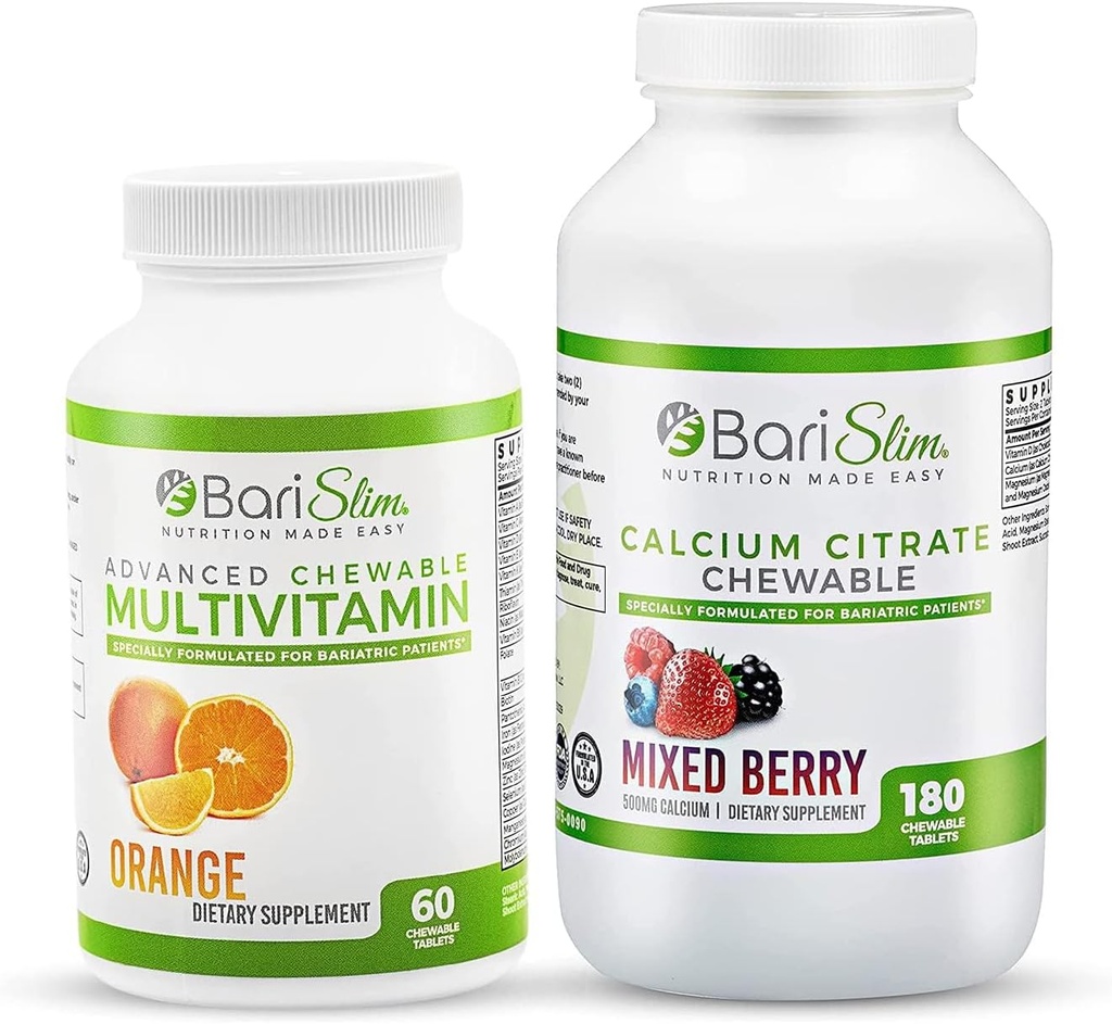 BariSlim Bariatric Calcium Citrate & Advanced Chewable Multivitamin - Bariatric Vitamin og supplement til Post Bariatric Kirurgi herunder Gastric Bypass og Gastric Sleeve