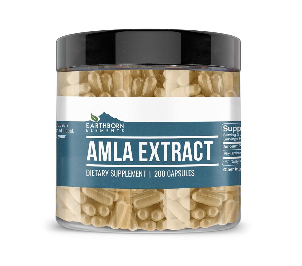 Earthborn Elements Amla Extract 200 Capsules, Pure & Undiluted, No Additives