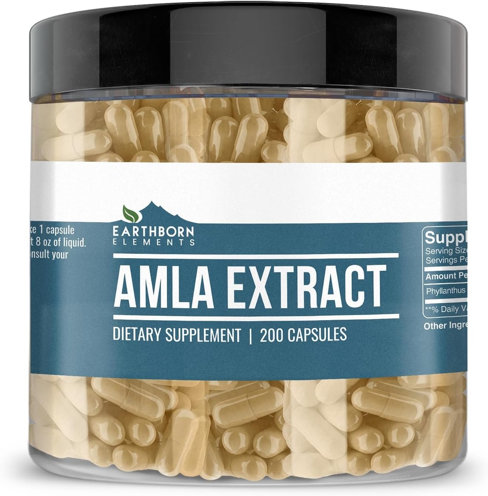 Earthborn Elements Amla Extract 200 Kapsler, Pure & Ufortyndet, Ingen tilsætningsstoffer