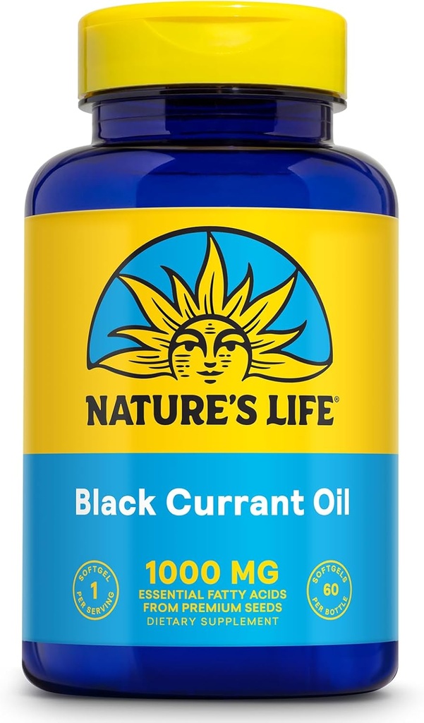 NATURE LIV Black Currant Seed Oil 1000mg - Black Currant Oil, Natural Source of Omega 6 Gamma Linolensyre (GLA) og Omega 3 Alpha- Linolensyre (ALA), 60- Day Garanti, 60 Serveringer, 60 Softgel