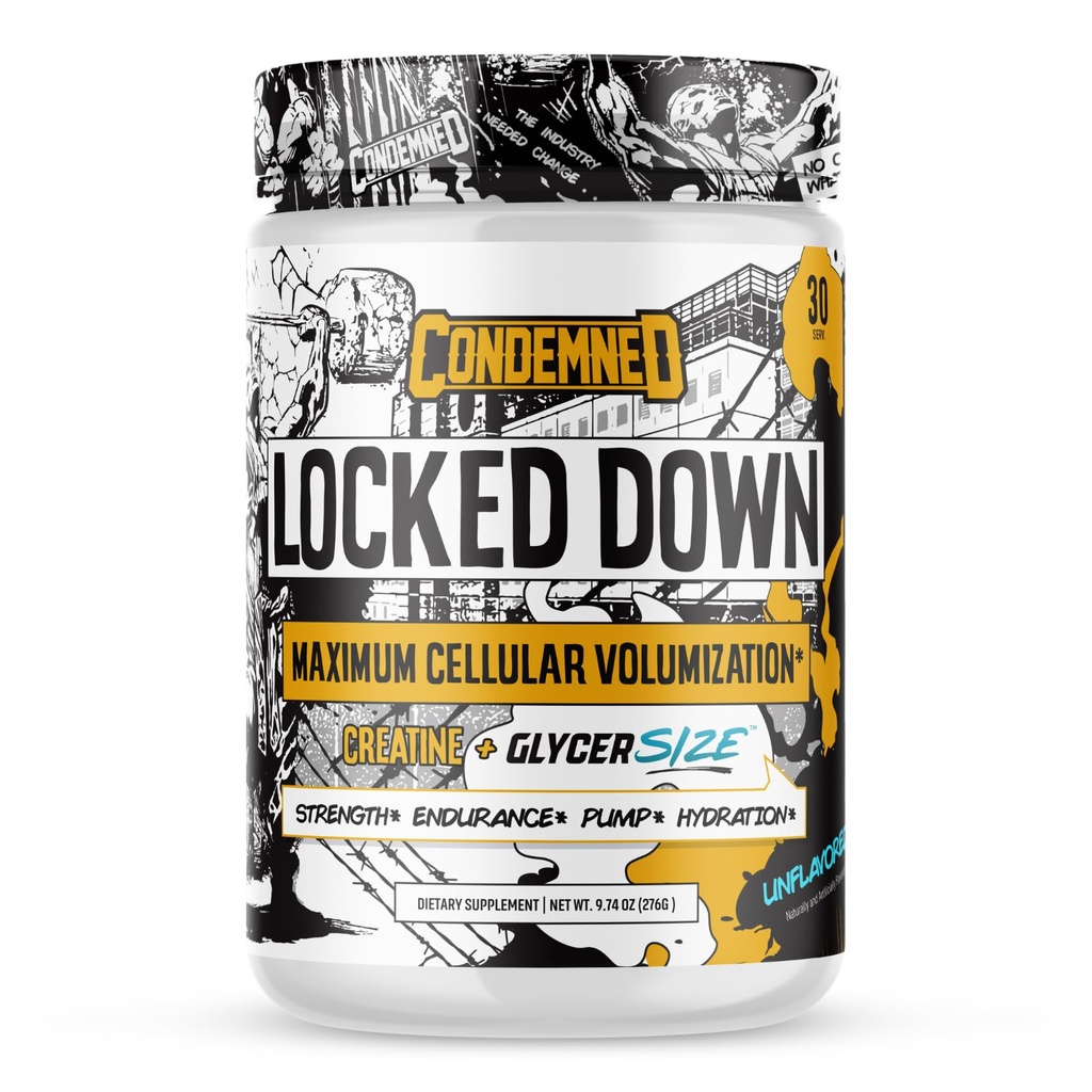 CONDEMNED Labz Locked Down | Creatine Performance Complex | Creatine Monohydrate, Glycerol, Taurine | Enhanced Hydration, Energy & Stamina | 30 Servings (Unflavored)