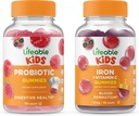 Lifeable Probiotic 2 Millioner CFU Kids + Iron & C-vitamin Kids, Gummies Bundle - Great Tasting, Vitamin Supplement, Gluten Free, GMO Free, Chewable Gummy