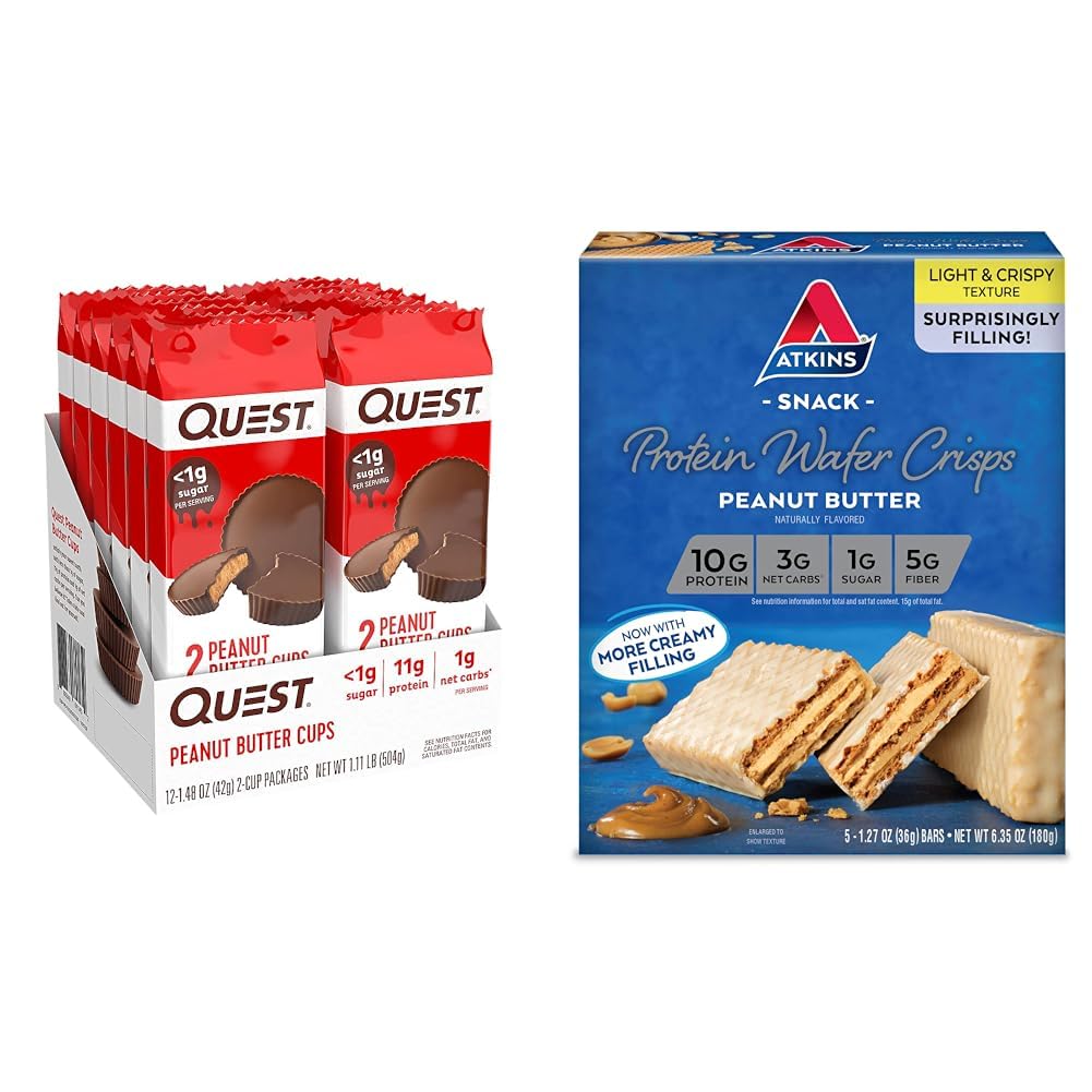 Quest Nutrition High Protein Peanut Butter Cups 12 Count and Atkins Peanut Butter Protein Wafer Crisps 5 Count
