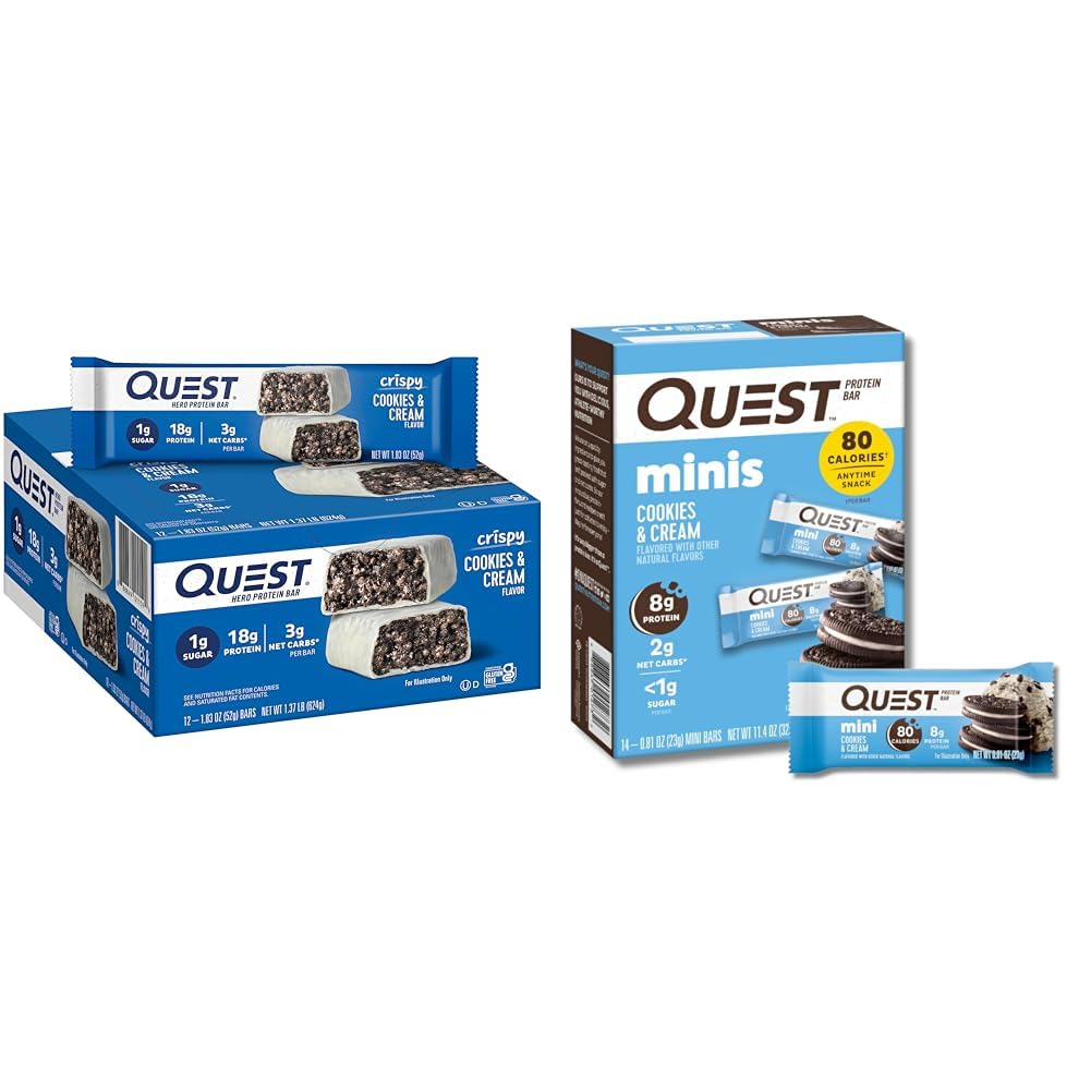 Quest Cookies & Cream Hero Protein Bar (18g) 12 Count & Mini Cookies & Cream Bars (14 Count) Bundle