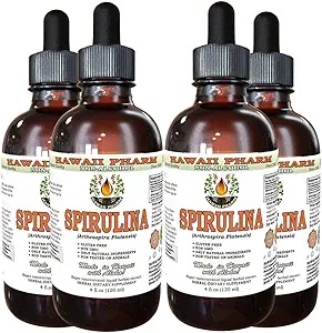 Spirulina Alkohol- Free Liquid Extract, Organic Spirulina (Arthrospira platensis) Tørret Alger Glycerite Natural Herbal Supplement, Hawaii Pharm, USA 4x4 fl.oz
