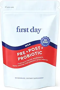FØRSTE DAG 3 i 1 Probiotika for mænd - Prebiotic, Probiotic & Postbiotic Supplement - Herre Probiotic for fordøjelsessygdomme, Oral Health, immunfunktion, energi, Gut sundhed for mænd - 30-dages levering