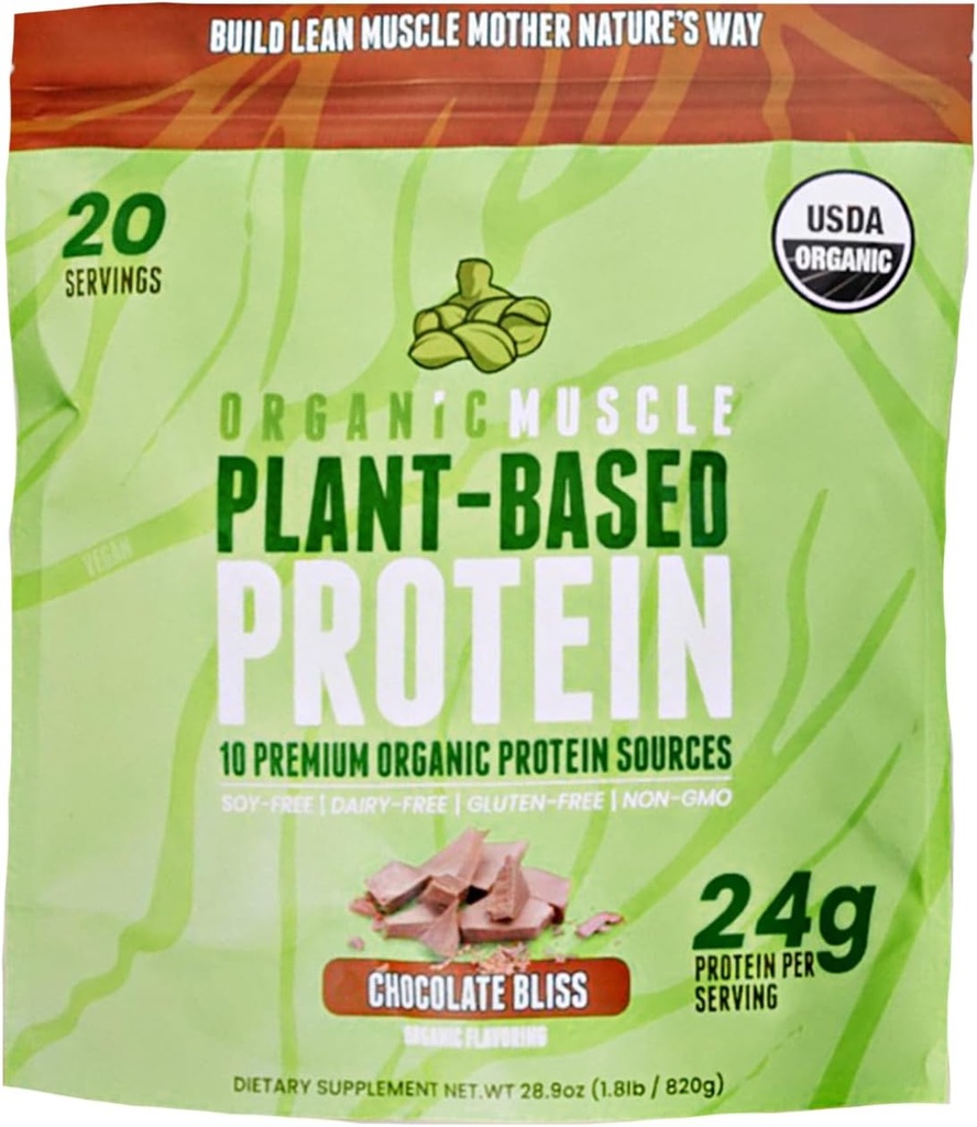 Organic Vegan Protein Powder - Plant baseret Chocolate Protein Powder med Pea, Hamp, Brown Rice, Chia Seed & Aminosyrer - Lav kalorie for muskel vækst & hastighed Inddrivelse af økologiske muskel