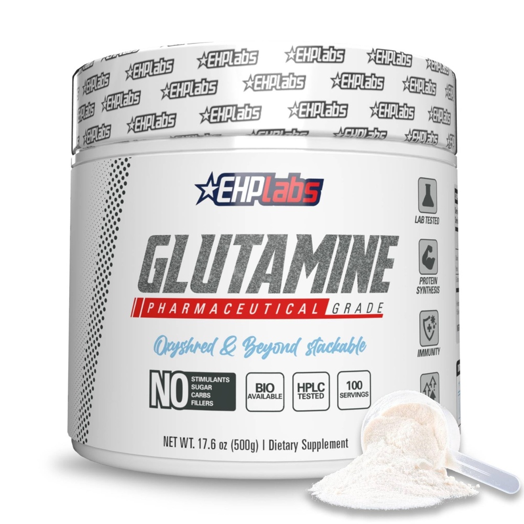 EHP Labs L Glutamin Powder Aminosyrer - L- Glutamin, Workout Inddrivelse, immunforsvar & Gut Health Support (500g) - 100 Servere