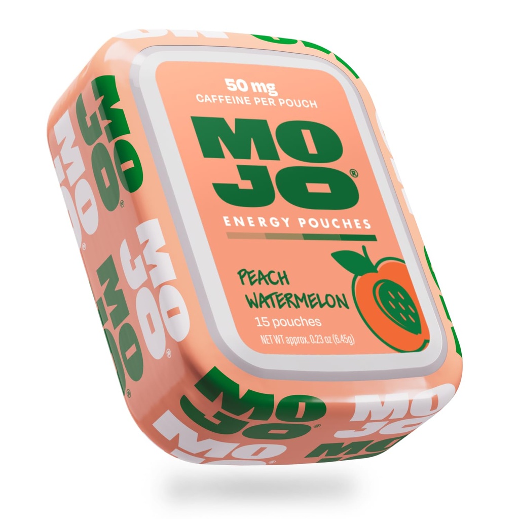 MOJO Energy 50mg Caffeine Pouches, Peach Watermelon, 15 Pouches, 1-Pack