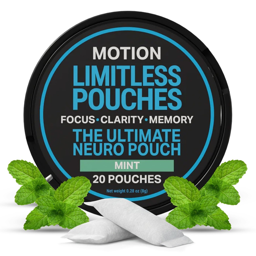 MOTION Focus & Energy Nootropic Pouches (20 Count) - Mint Flavor with L-Theanine + Alpha GPC & Naturally Occurring Caffeine from Guarana Seeds - Supports Mental Clarity with Refreshing Taste