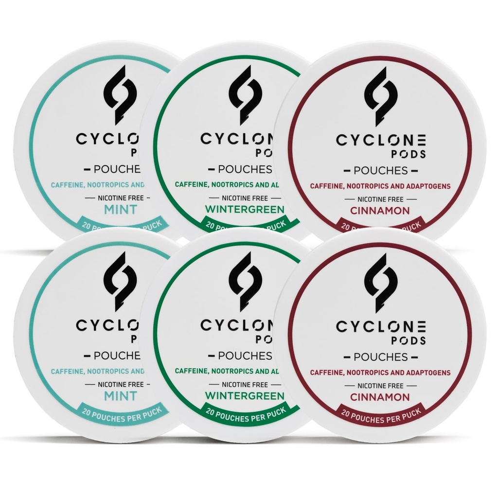 Caffeine Pouches 50mg Bundle | Cinnamon, Mint & Wintergreen 2-Pack Each | Clean Energy Without Side Effects | Nicotine-Free Pouches for Work, Training & Long Days