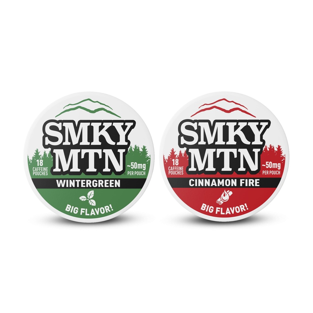SMOKEY MOUNTAIN Wintergreen & Cinnamon Fire Herbal Caffeinated Pouches - Tobacco-Free and Nicotine-Free - 2 Pack