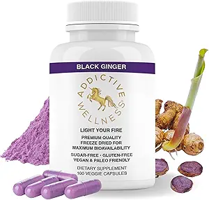 Addictive Wellness Black Ingefær Kapsler 450mg, Kaempferia Parviflora supplement til støtte energi, Metabolisme, Endurance & Performance, Thai Black Ingefær til mænd, Vegan & Paleo, 100 Greve