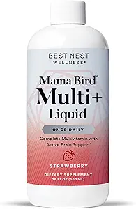 Bedste Nest Wellness Mama Bird Flydende Multi Plus - Flydende Multivitamin til Brain & Energy Support Methylerede Vitamin - Gentle fordøjelsesmæssige sundhed Formel - Jordbær, 16 fl oz (60 Servere)
