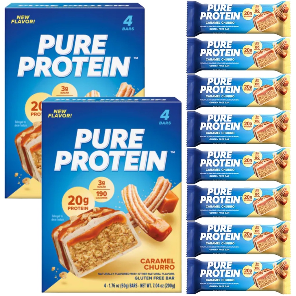 Pure Protein Bars, Caramel Churro, 20g High Protein, Nutritious Snacks to Support Energy 8 Count