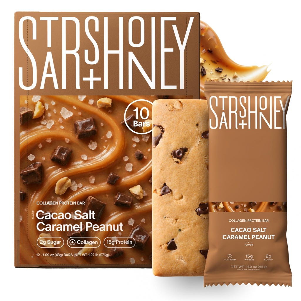Stars + Honey Protein Bars- Cacao Salt Caramel Peanut,15g Protein, 2g Sugar, w/ Collagen Keto Friendly Snack - Gluten, Dairy, & Soy Free - High-Protein Snacks for Energy & Recovery-10 pack