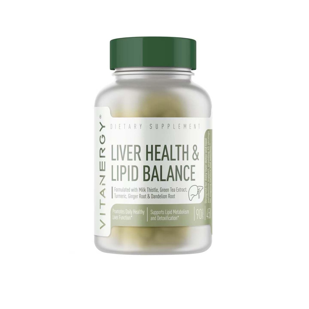 Vitanergy Liver Health & Lipid Balance – Milk Thistle, Green Tea, Turmeric, Ginger & Dandelion Root Extracts – Supports Normal Liver Function & Healthy Fat Metabolism – Made in USA, 90 Capsules