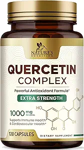 Quercetin Supplement 1000mg - Naturlig, Plant- baseret støtte til immun-, cellular, respiratoriske og sæsoniske ændringer - Ekstra styrke Quercetin dihydrat fra Sophora Japonica - 120 Veggie kapsler
