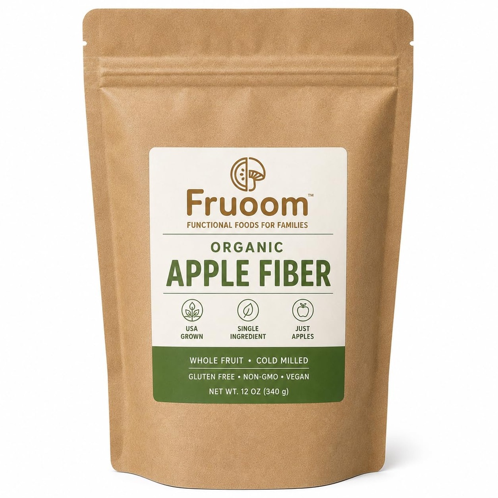 Fruoom Organic Apple Fiber Powder — Unsweetened Fiber for Baking, Smoothies & Gut Health Support, USA Sourced, Non-GMO, Packed in Oregon (12)