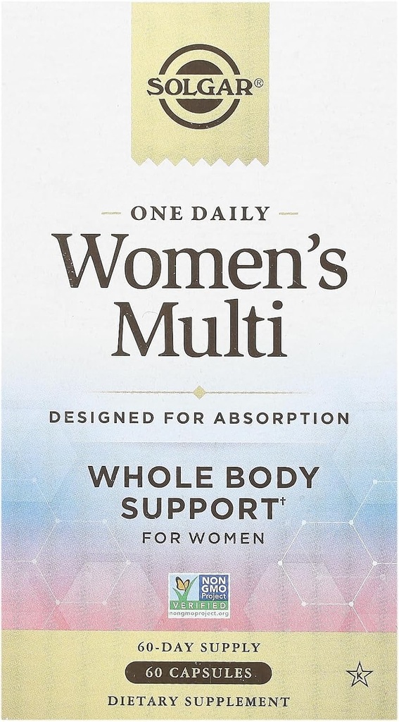 Solgar One Daily Women 's Multi Whole Body Support Højt Absorbable Delayed Release Vitamin til kvinder, tillæg for immunforsvar, hjerte, energi, stress, hår hud negle & reproduktiv sundhed, 60 Servering