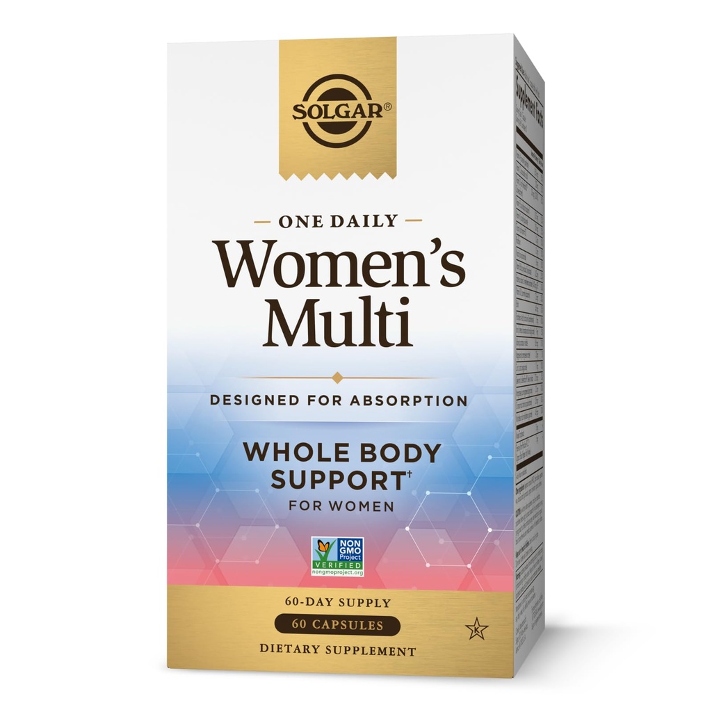 Solgar One Daily Women 's Multi Whole Body Support Højt Absorbable Delayed Release Vitamin til kvinder, tillæg for immunforsvar, hjerte, energi, stress, hår hud negle & reproduktiv sundhed, 60 Servering