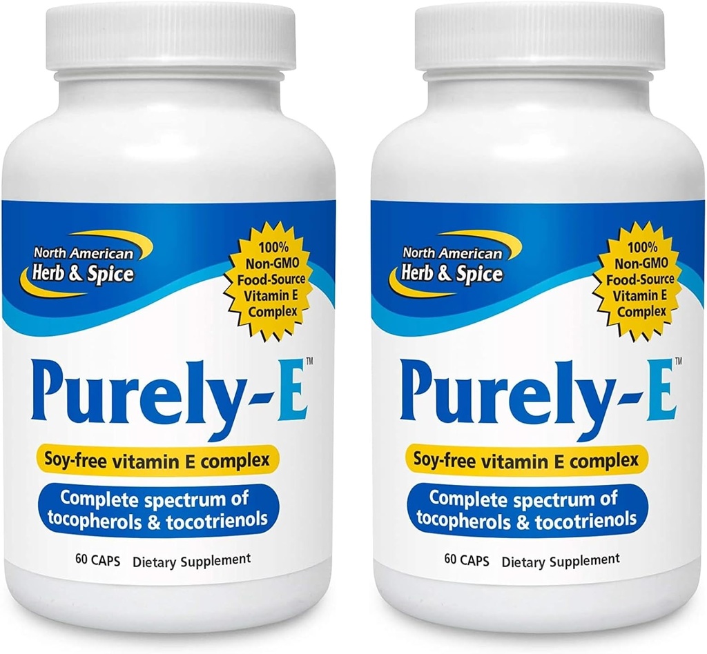 NORTH AMERICAN HERB & SPICE PURely- E - 60 kapsler, pakke af 2 - understøtter sundt hår, hud & negle - fra solsikke olie, græskar frø & afrikansk rød Palm olie - non-GMO - 120 Total Servering