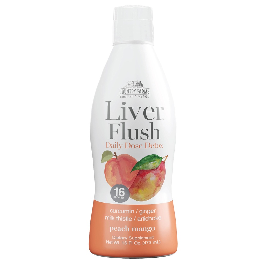 Country Farms Liver Flush Daily Dose Detox Liquid Supplement – Peach Mango Flavor – Liver & Digestive Support with Milk Thistle, Artichoke, Ginger, Turmeric & Organic Inulin Fiber, 16 Fl Oz