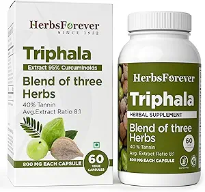 Herbseverly Triphala Capsules Extract Ratio (8: 1) 40% Amla, Haritaki & Bibhitaki til daglig afgiftning, rensning og foryngelse 60 Vegekapsler