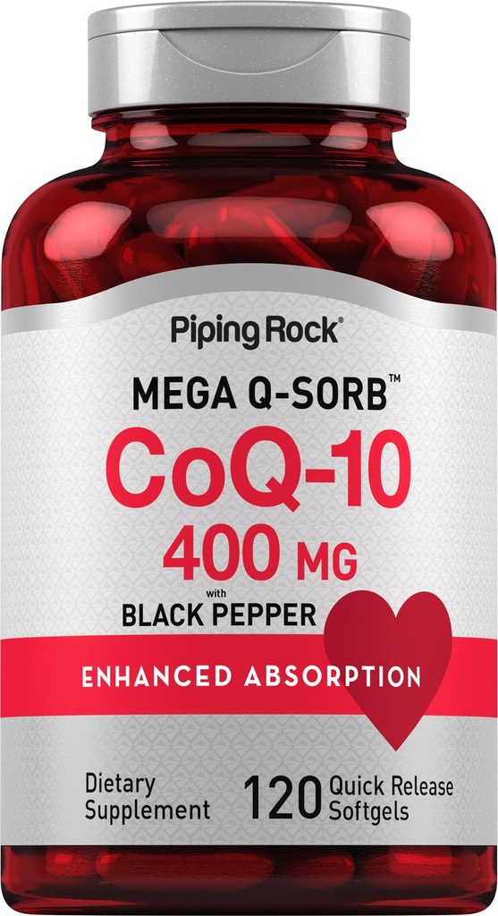Piping Rock CoQ10 400mg Softgels | 120 Count | Enhanced Absorption with Black Pepper | Non-GMO, Gluten Free Supplement