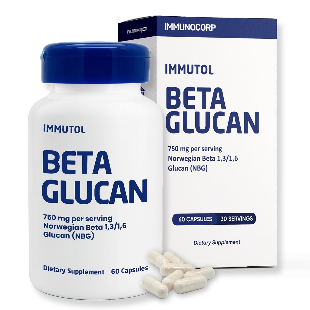 Immutol immunforsvar supplement med 750mg Beta glucan 1,3 1,6 - naturlige ingredienser, høj potens for boost immunitet og total wellness, 60 kapsler (60)